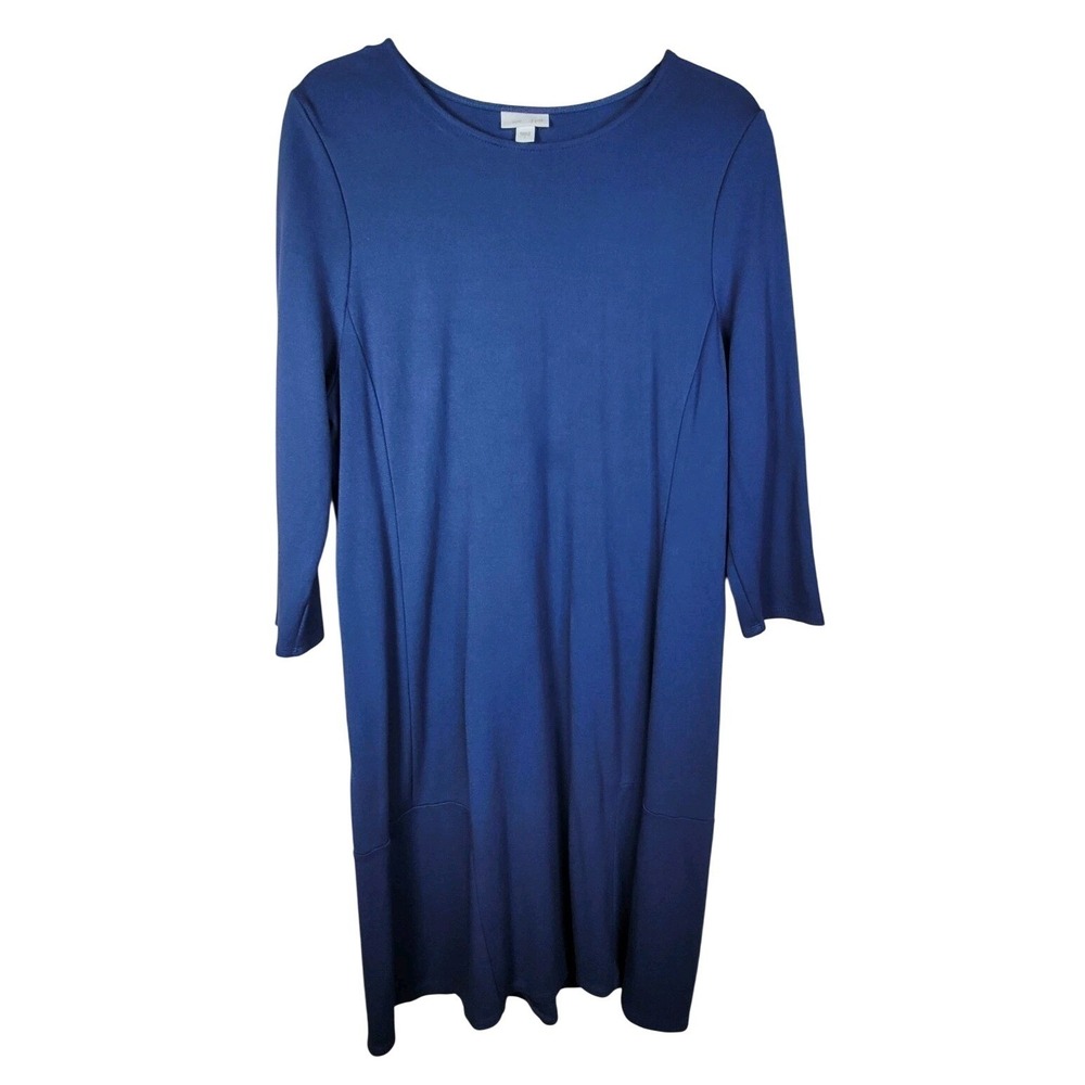 J Jill Ponte Knit Blue Dress Women's Size L Large Long‎ Sleeve Easy Comfort